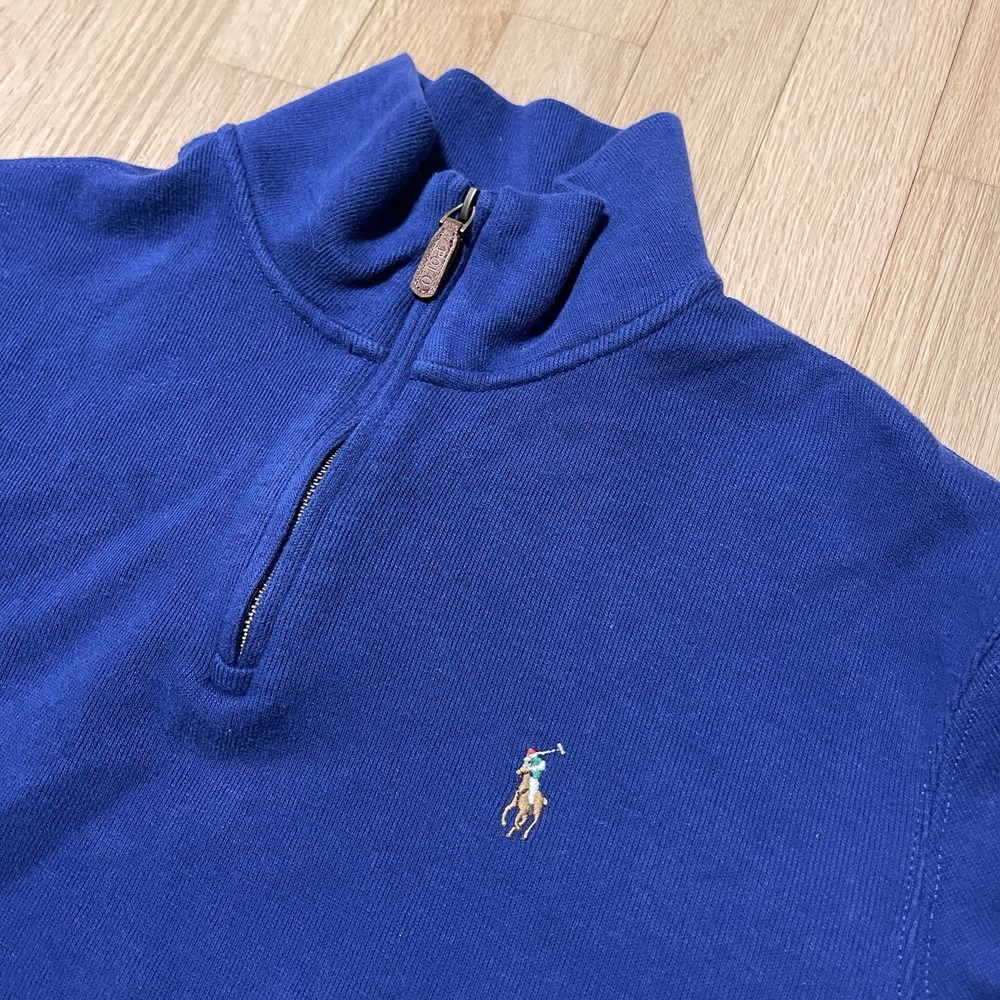 Polo Ralph Lauren Men's M Estate Rib 1/4 Zip Sweater Navy Blue Cotton Pullover